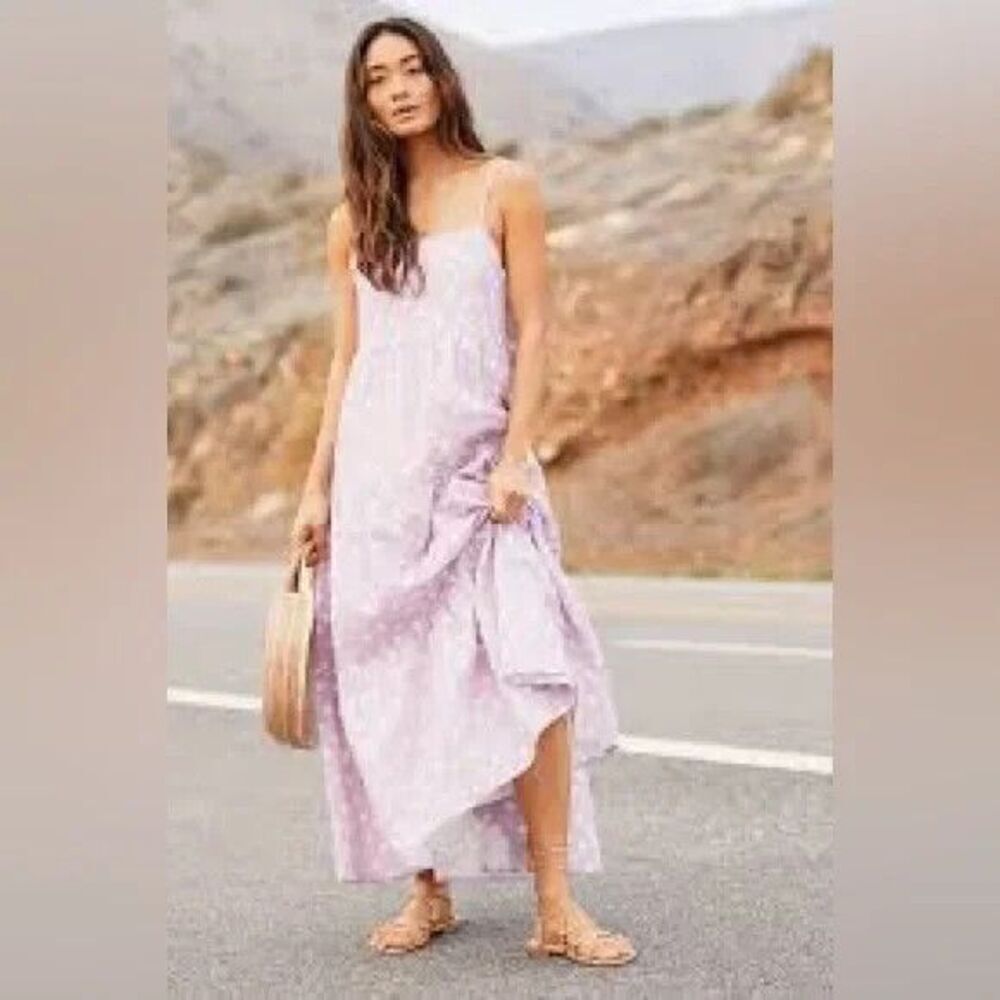 Charlie Holiday Isabella Maxi Dress Womens Medium Purple White Polka Dot Tiered